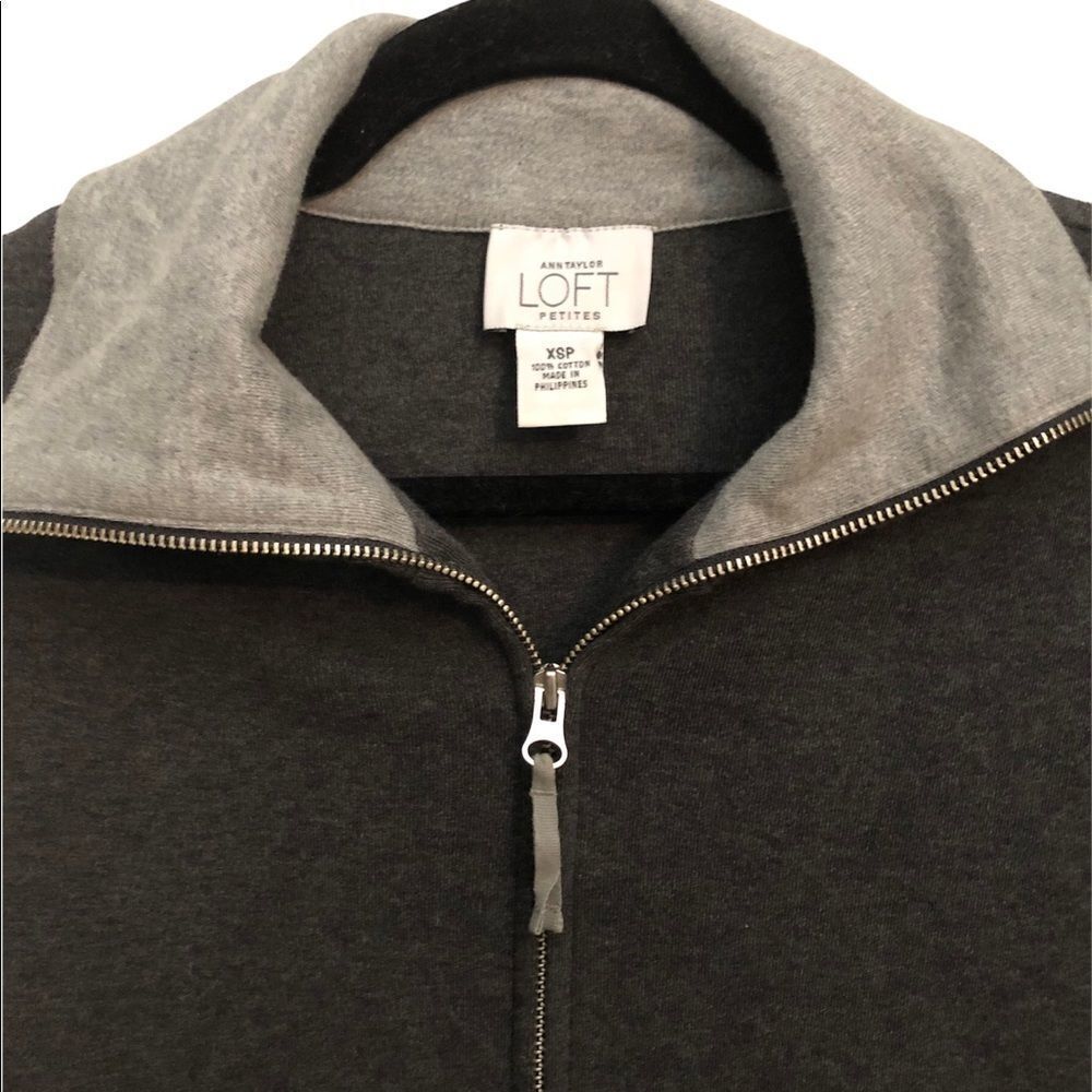 Ann Taylor Loft gray zip up cotton jacket - Picture 3 of 9